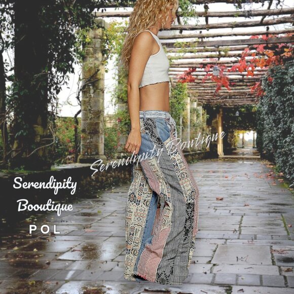 POL Boho Grunge 90s Throwback Denim Extreme Oversized Raw Edge Distressed Jeans - Picture 5 of 11